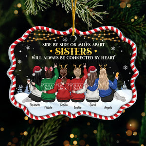 Sisters Will Always Be Connected By Heart - Personalized Custom Benelux Shaped Acrylic Christmas Ornament - Gift For Bestie, Best Friend, Sister, Birthday Gift For Bestie And Friend, Christmas Gift