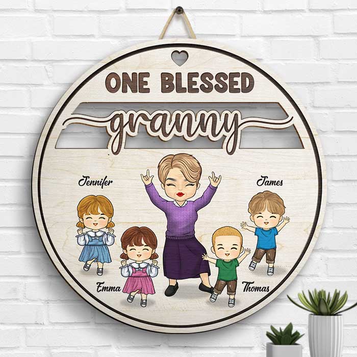 Une grand-mère bénie - Panneau en bois personnalisé - Cadeau pour grand-mère et grands-parents