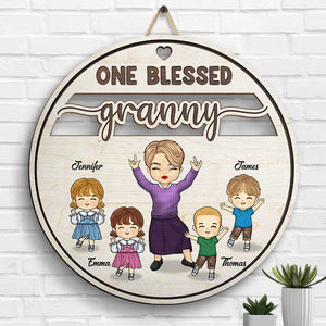 Une grand-mère bénie - Panneau en bois personnalisé - Cadeau pour grand-mère et grands-parents
