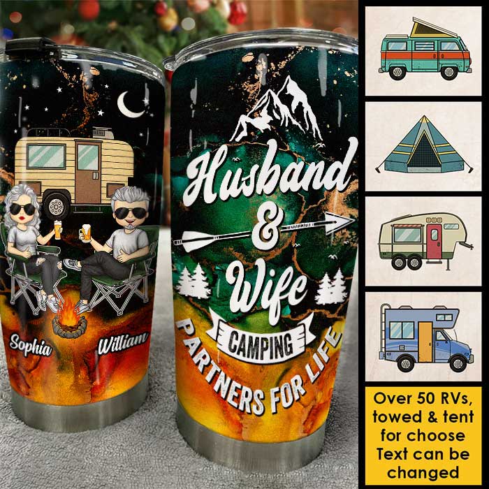 Camping Partners For Life - Husband & Wife - Gift For Camping Couples, Personalized Camping Tumbler.