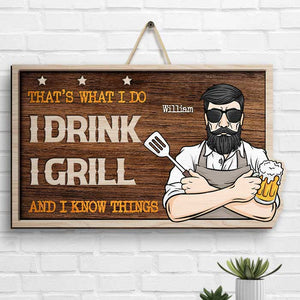 Papa boit papa grill - Panneau en bois personnalisé - Cadeau pour papa