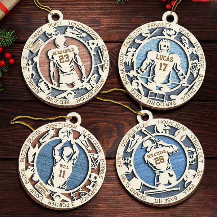Sport Series - American Football, Baseball, Basketball, Hockey - Personalized Shaped Ornament.