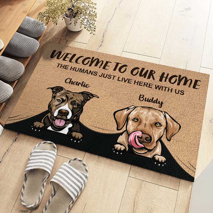Welcome To The Dog Home - Funny Personalized Dog Decorative Mat.
