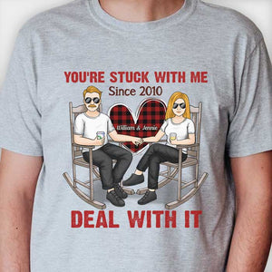 Tu es coincé avec moi, fais avec - T-shirt unisexe personnalisé, sweat à capuche, sweat-shirt - Cadeau pour couple, mari femme, anniversaire, fiançailles, mariage, cadeau de mariage