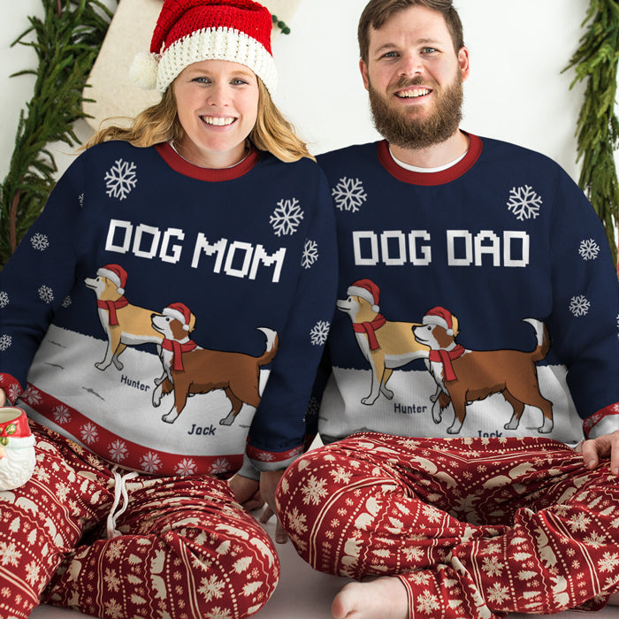 Je vous envoie des carlins et des bisous pour Noël - Sweat-shirt de Noël moche unisexe personnalisé, sweat-shirt en laine, sweat-shirt imprimé intégral - Cadeau pour les amoureux des chiens, les amoureux des animaux, cadeau de Noël