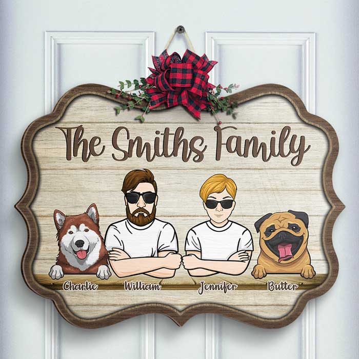 Welcome To Our Family - Gift For Dog Lovers - Personalized Shaped Door Sign.