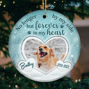 No Longer By Our Side - Personalized Custom Round Shaped Ceramic Photo Christmas Ornament - Upload Image, Memorial Gift, Sympathy Gift, Christmas Gift