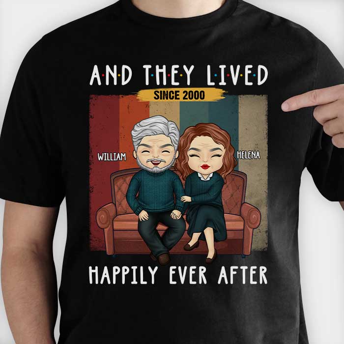 Et ils vécurent heureux pour toujours - T-shirt unisexe personnalisé, sweat à capuche, sweat-shirt - Cadeau pour couple, mari, femme, anniversaire, fiançailles, mariage, cadeau de mariage
