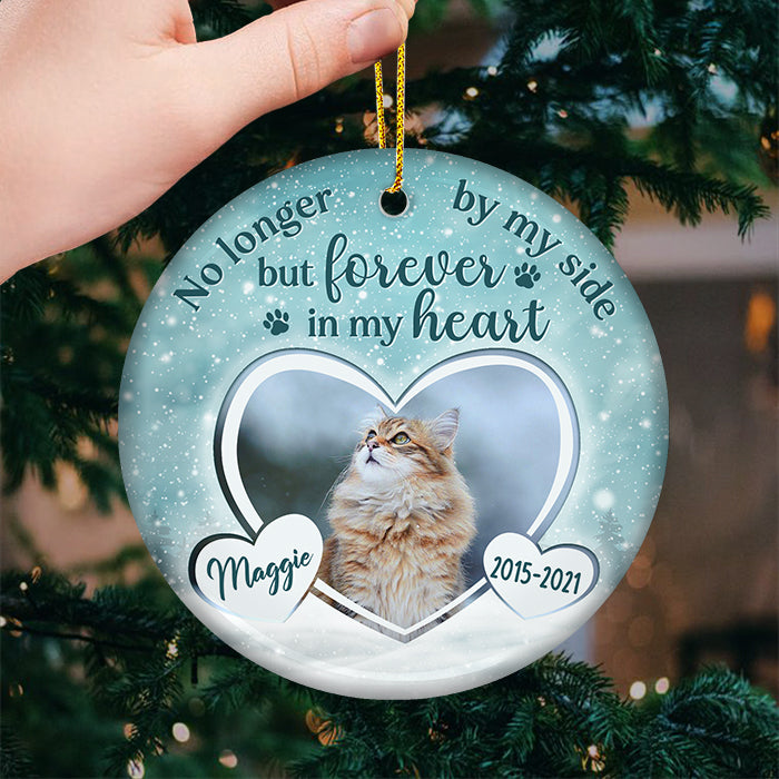 No Longer By Our Side - Personalized Custom Round Shaped Ceramic Photo Christmas Ornament - Upload Image, Memorial Gift, Sympathy Gift, Christmas Gift