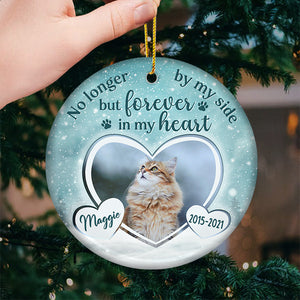 No Longer By Our Side - Personalized Custom Round Shaped Ceramic Photo Christmas Ornament - Upload Image, Memorial Gift, Sympathy Gift, Christmas Gift
