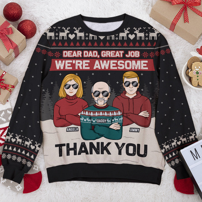 Merci papa, nous sommes géniaux - Sweat-shirt de Noël unisexe personnalisé et moche, sweat-shirt en laine, sweat-shirt imprimé sur toute la surface - Cadeau pour papa, cadeau de Noël