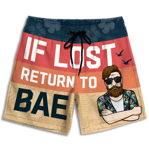 If Lost, Return To My Bae - Personalized Couple Beach Shorts - Gift For Couples, Husband Wife