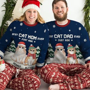Meilleurs parents de chats de tous les temps - Sweat-shirt de Noël unisexe personnalisé et moche, sweat-shirt en laine, sweat-shirt imprimé intégral - Cadeau pour les amoureux des chats, les amoureux des animaux, cadeau de Noël