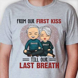 De notre premier baiser jusqu'à notre dernier souffle - T-shirt unisexe personnalisé, sweat à capuche, sweat-shirt - Cadeau pour couple, mari, femme, anniversaire, fiançailles, mariage, cadeau de mariage