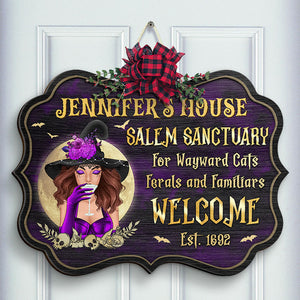 Sanctuaire de Salem pour chats errants, sauvages et familiers - Panneau en bois personnalisé en forme de sorcière - Cadeau pour sorcières, cadeau pour vous-même, cadeau d'Halloween