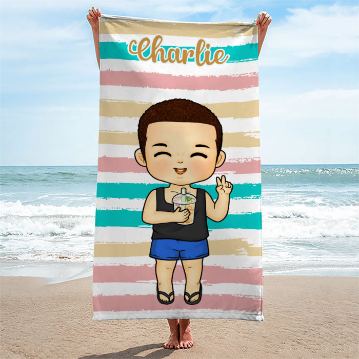 Serviette de plage personnalisée « Nous avons tous besoin de vitamines » – Cadeau pour la famille, pour les enfants, pour Noël