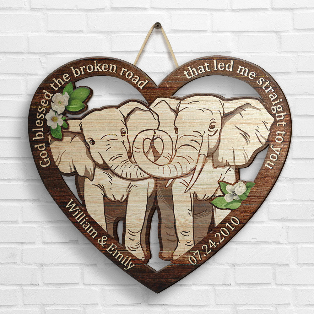 Couple d'éléphants de notre premier baiser - Panneau en bois personnalisé - Cadeau pour couples, mari et femme