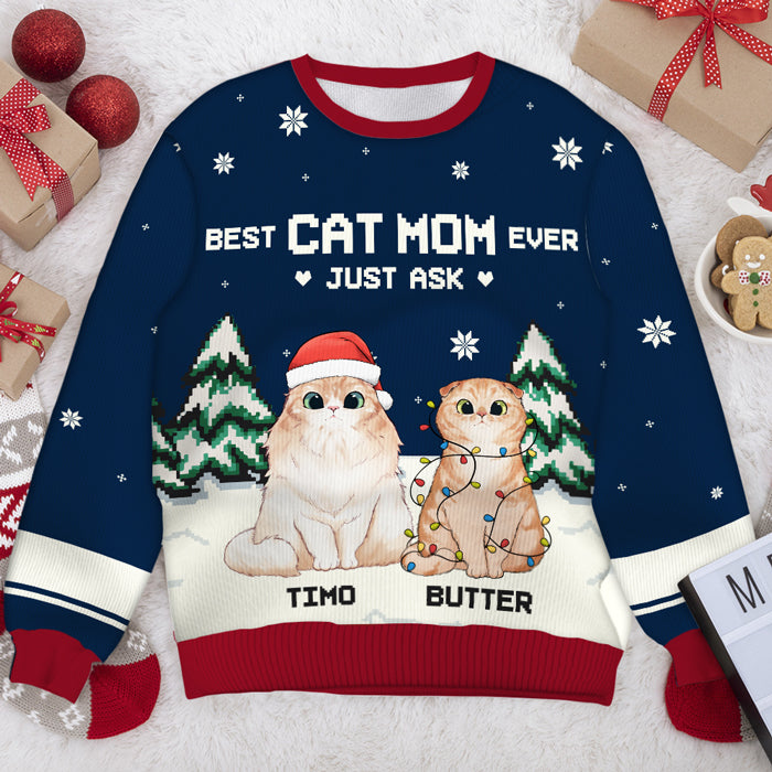 Meilleurs parents de chats de tous les temps - Sweat-shirt de Noël unisexe personnalisé et moche, sweat-shirt en laine, sweat-shirt imprimé intégral - Cadeau pour les amoureux des chats, les amoureux des animaux, cadeau de Noël