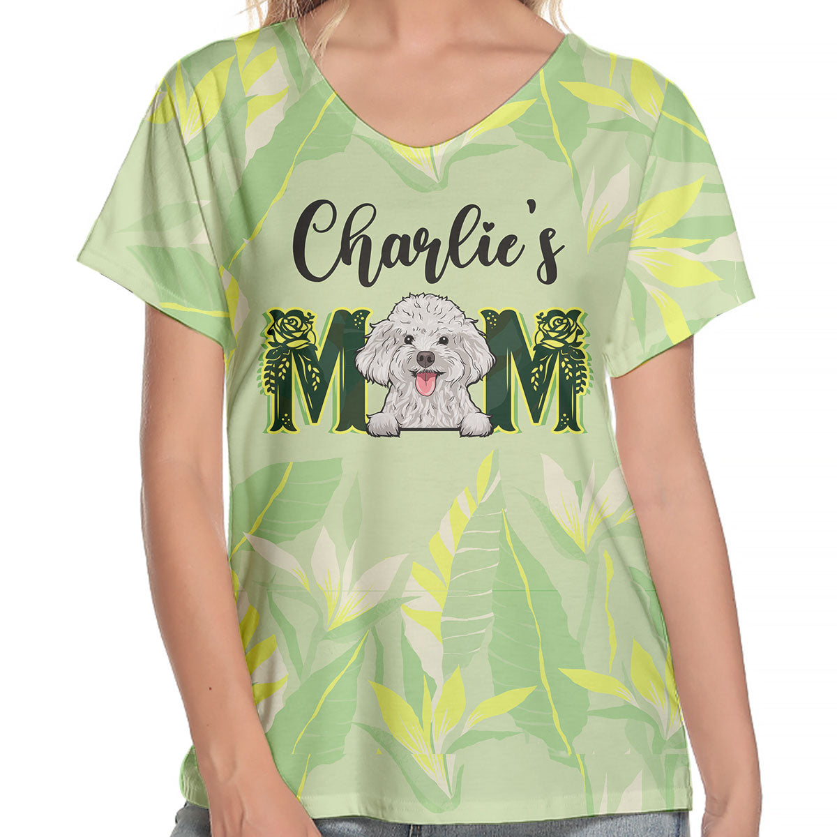 T-shirt col V personnalisé « Chien maman » – Cadeau pour les amoureux des animaux