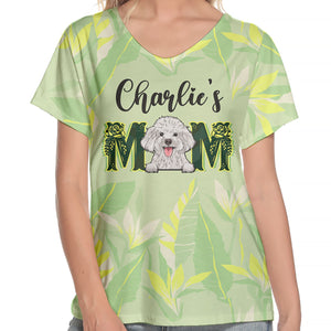 T-shirt col V personnalisé « Chien maman » – Cadeau pour les amoureux des animaux