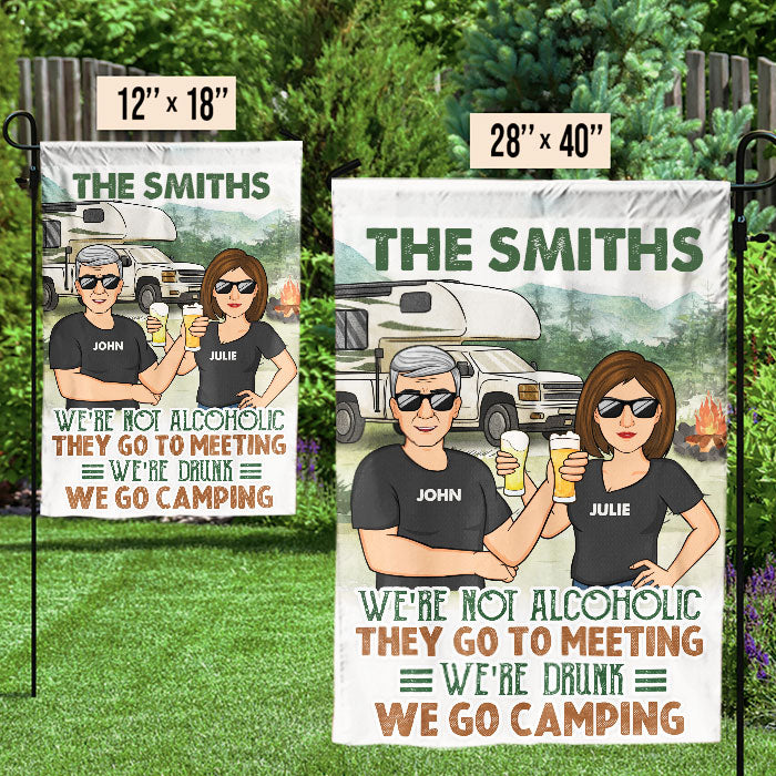 Nous sommes ivres, nous allons camper - Drapeau personnalisé - Cadeau pour les amateurs de camping