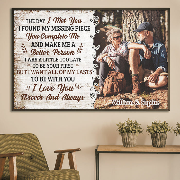 You Complete Me And Make Me A Better Person - Upload Image, Gift For Couples - Personalized Horizontal Poster.
