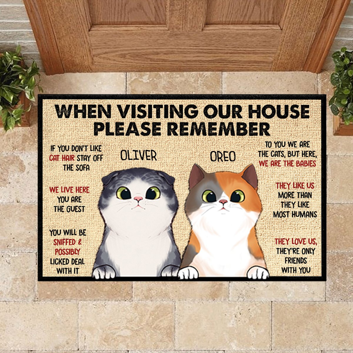 When Visiting My House Please Remember - Funny Personalized Cat Decorative Mat.