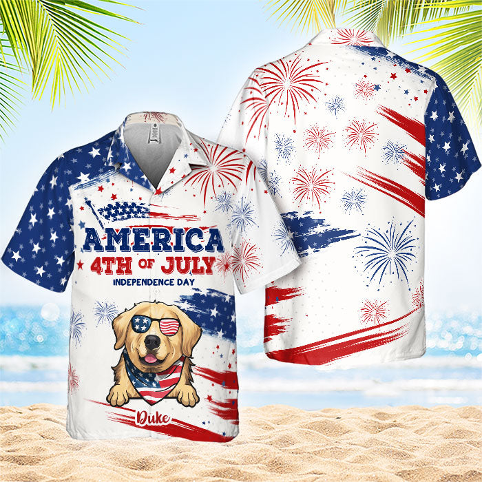 Joyeux Jour de l'Indépendance - T-shirt hawaïen personnalisé - Cadeau pour papa, cadeau pour amoureux des animaux