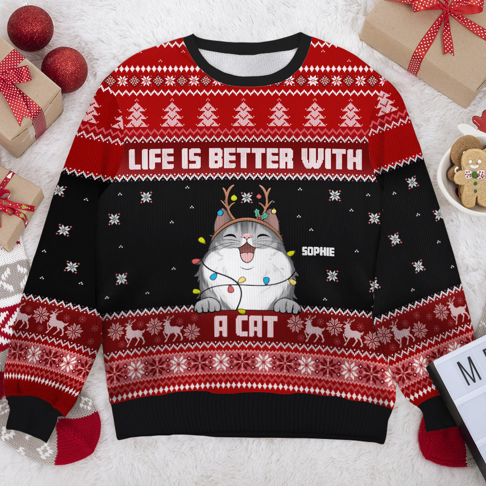 Life Is Better With Cats - Personalized All-Over-Print Sweatshirt.