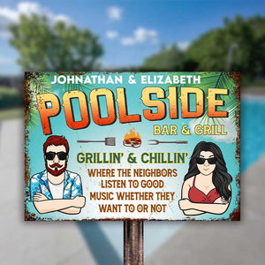 Bar et grill au bord de la piscine pour couples - Plaque métallique personnalisée - Cadeau pour couples, mari et femme