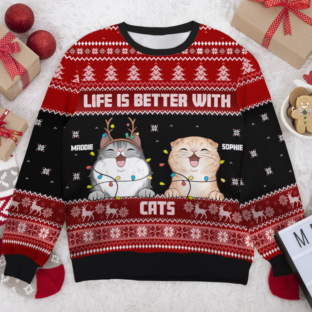 Life Is Better With Cats - Personalized All-Over-Print Sweatshirt.