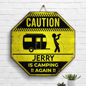 Attention camping ! Panneau en bois personnalisé ! Cadeau pour les amateurs de camping.