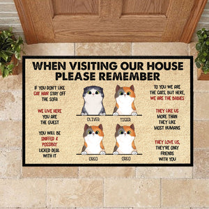 When Visiting My House Please Remember - Funny Personalized Cat Decorative Mat.