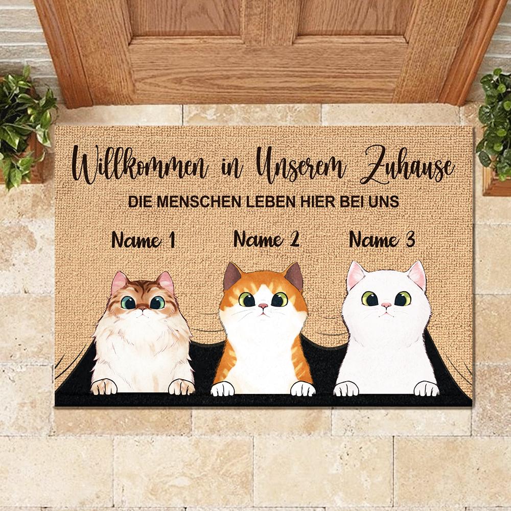 Willkommen in meinem Zuhause German - Funny Personalized Cat Decorative Mat.