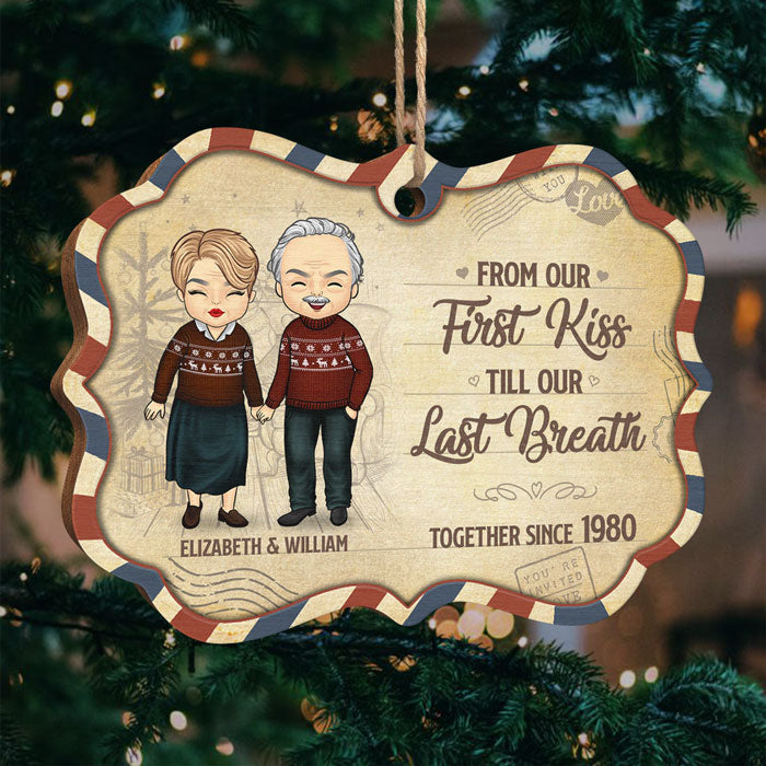 From Our First Kiss Together Since - Personalized Custom Benelux Shaped Wood Christmas Ornament - Gift For Couple, Husband Wife, Anniversary, Engagement, Wedding, Marriage Gift, Christmas Gift