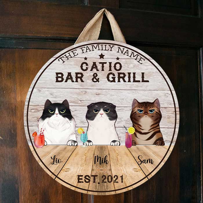 Catio Bar & Grill - Funny Personalized Cat Door Sign.