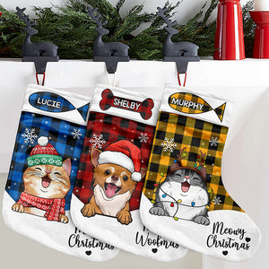 Meowy Christmas & Merry Woofmas - Christmas Dogs & Smiling Cats - Personalized Christmas Stocking.