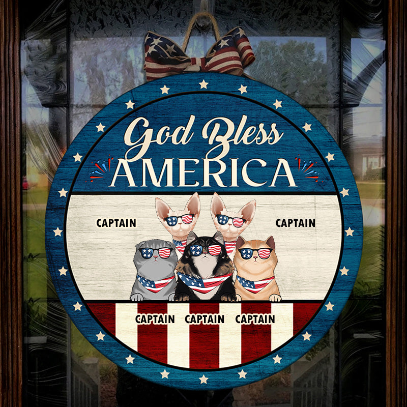 God Bless America - Funny Personalized Cat Door Sign.