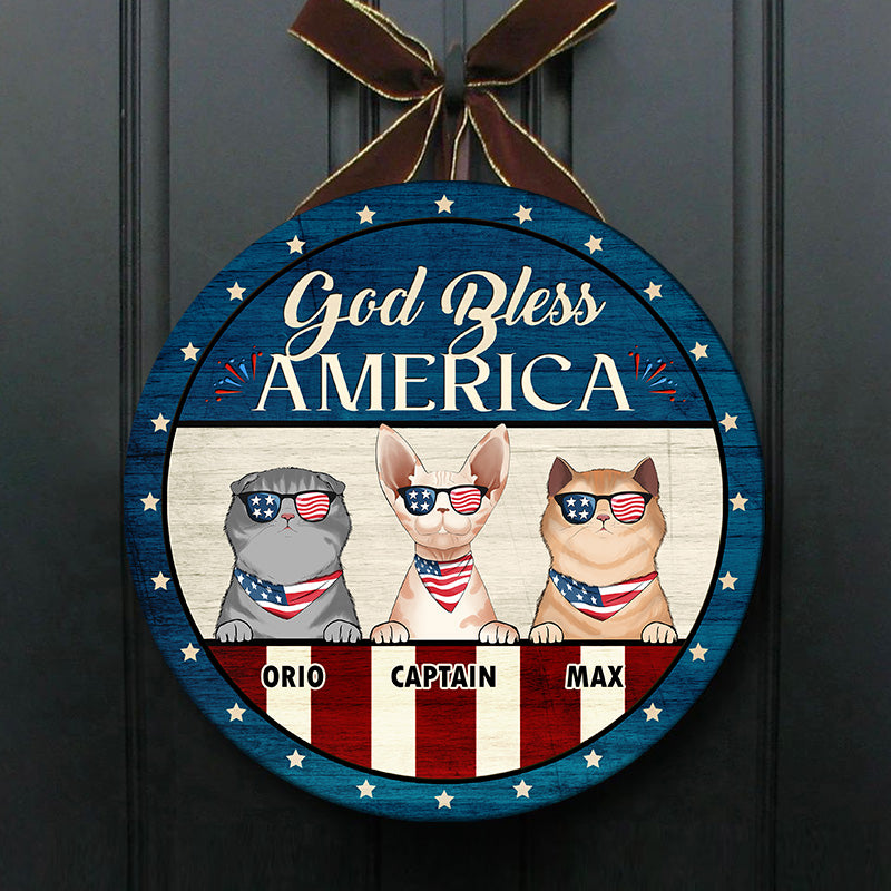 God Bless America - Funny Personalized Cat Door Sign.