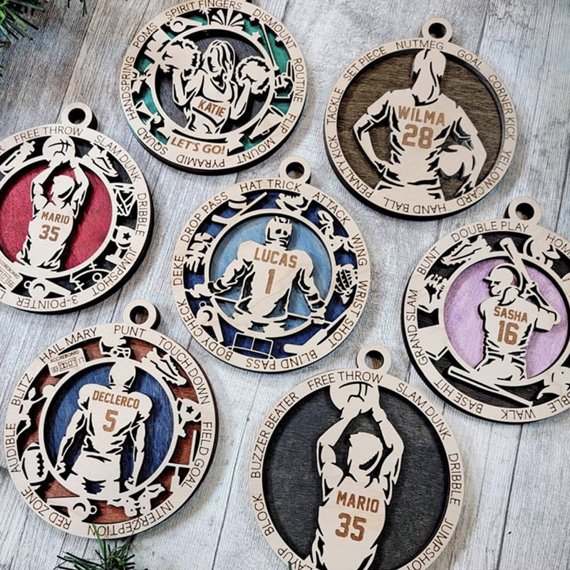 Sport Series - American Football, Baseball, Basketball, Hockey - Personalized Shaped Ornament.