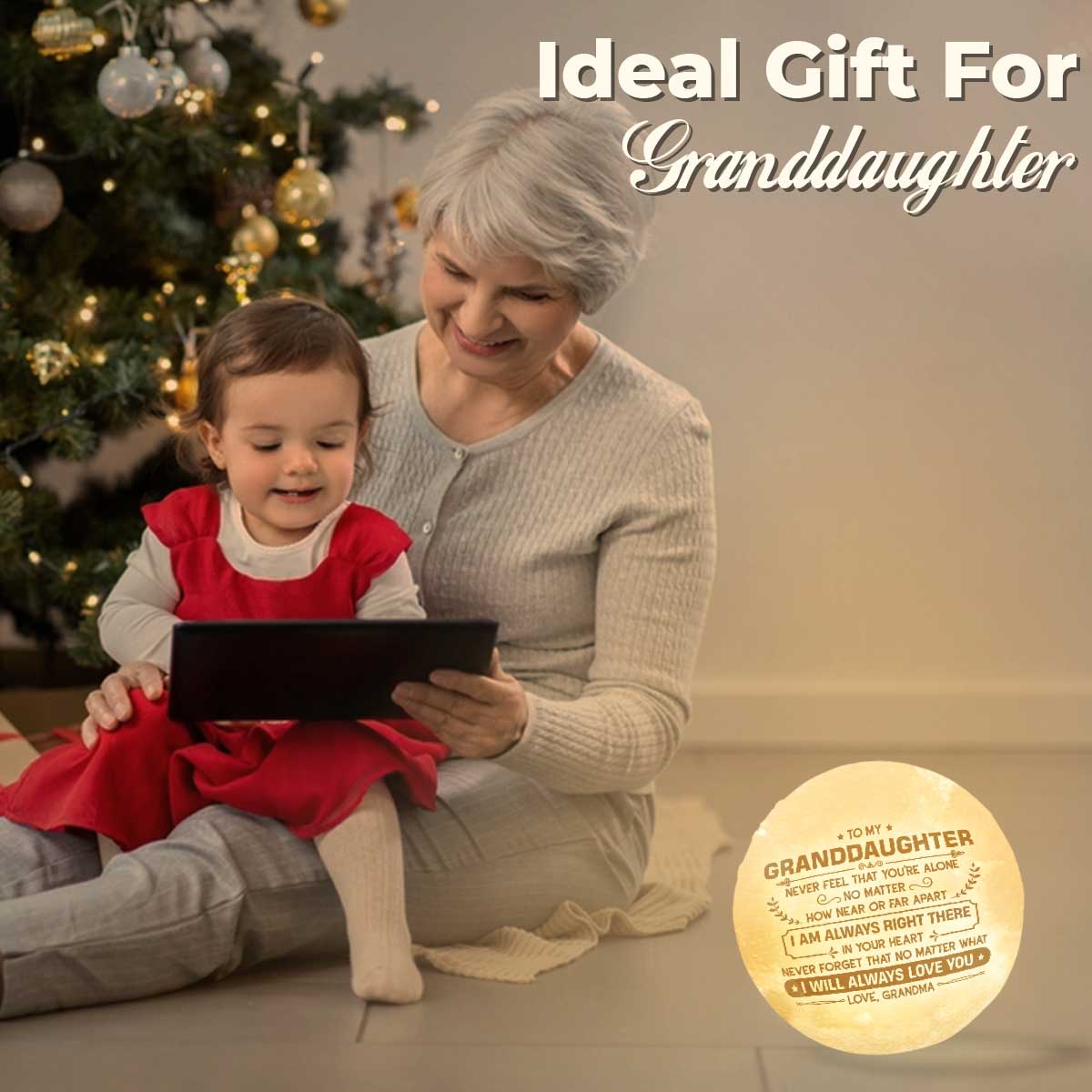 Ne vous sentez jamais seul - Lampe lunaire - À ma petite-fille, cadeau pour petite-fille, cadeau de grand-mère pour petite-fille, cadeau d'anniversaire pour petite-fille, cadeau de Noël