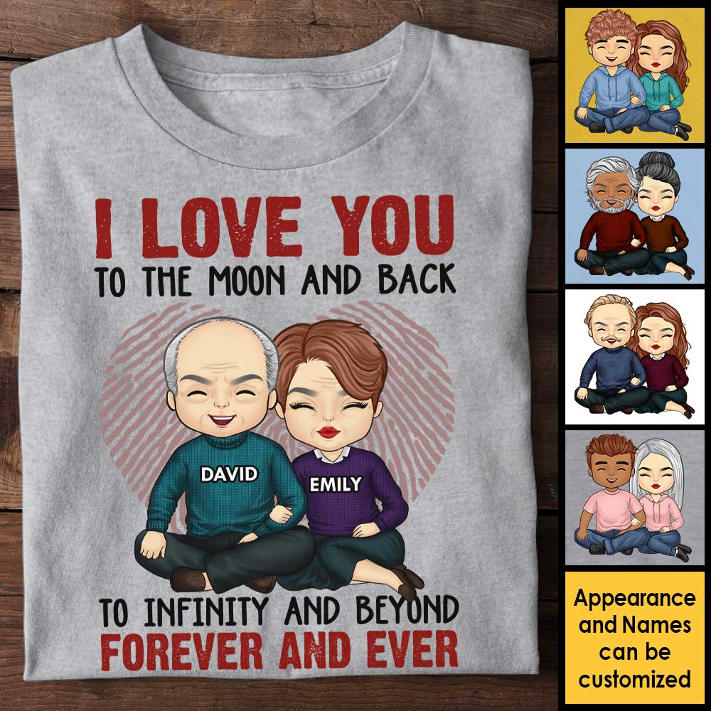 Je t'aime jusqu'à l'infini et au-delà - T-shirt unisexe personnalisé, sweat à capuche, sweat-shirt - Cadeau pour couple, mari, femme, anniversaire, fiançailles, mariage, cadeau de mariage