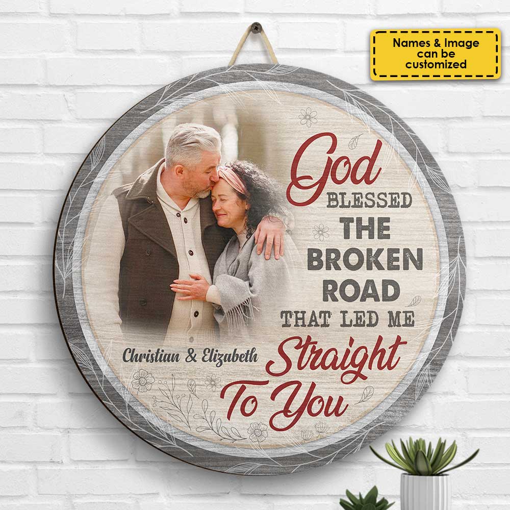God Let Me Meet You - Personalized Shaped Wood Sign - Upload Image, Gift For Couples, Husband Wife