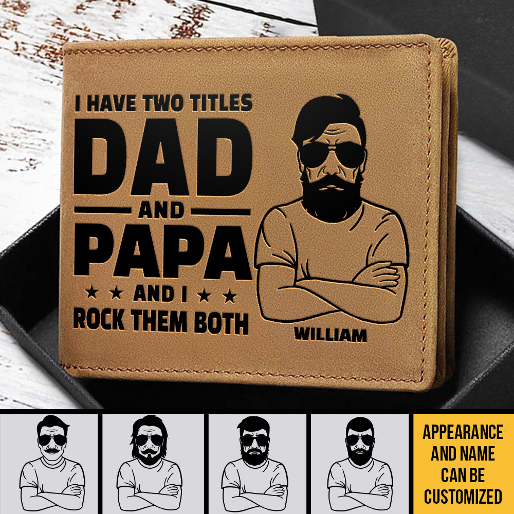 J'ai deux titres - Portefeuille à deux volets personnalisé - Cadeau pour papa, grand-père