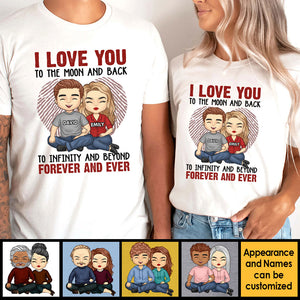 Je t'aime jusqu'à l'infini et au-delà - T-shirt unisexe personnalisé, sweat à capuche, sweat-shirt - Cadeau pour couple, mari, femme, anniversaire, fiançailles, mariage, cadeau de mariage
