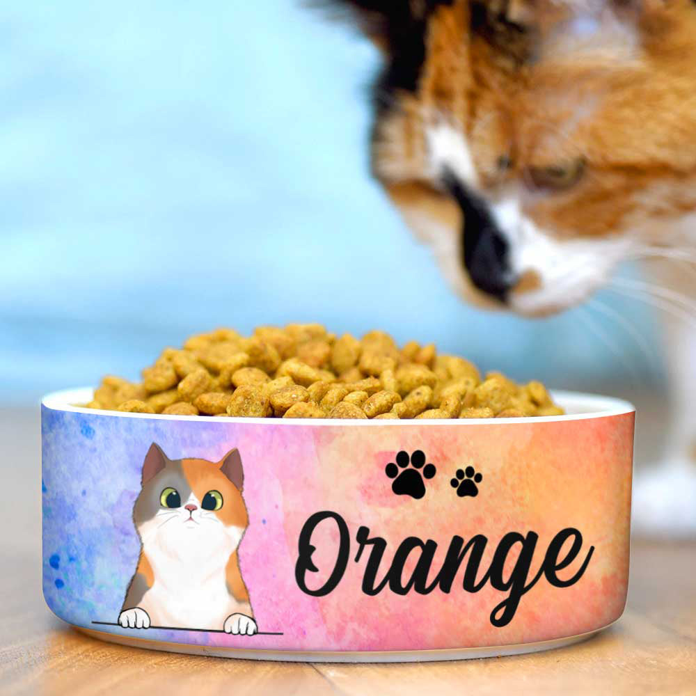 Galaxy Watercolor, Gift For Cat Lovers - Personalized Custom Cat Bowls.
