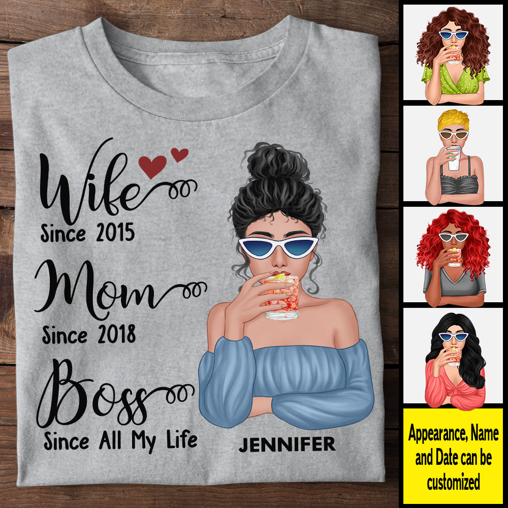 Wife Mom Boss Since All My Life - Gift For Couples, Personalized Unisex T-shirt, Hoodie.