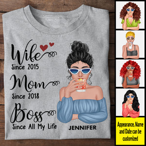 Wife Mom Boss Since All My Life - Gift For Couples, Personalized Unisex T-shirt, Hoodie.