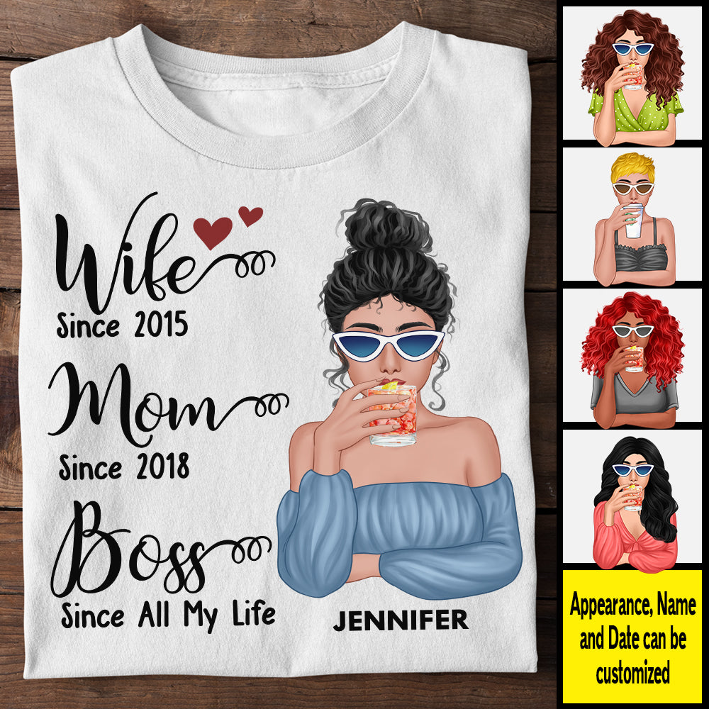Wife Mom Boss Since All My Life - Gift For Couples, Personalized Unisex T-shirt, Hoodie.