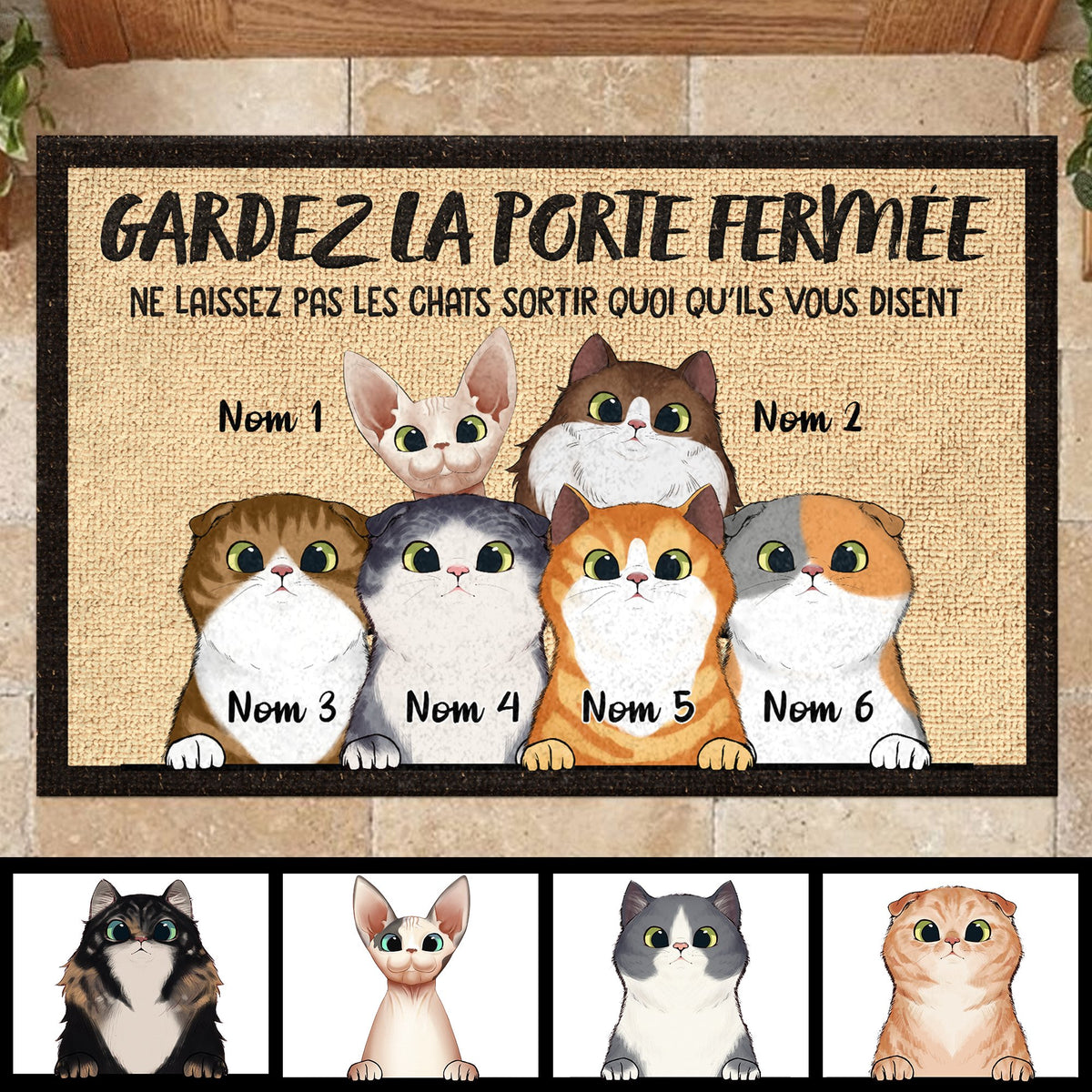 Gardez La Porte Fermée French - Funny Personalized Cat Decorative Mat.